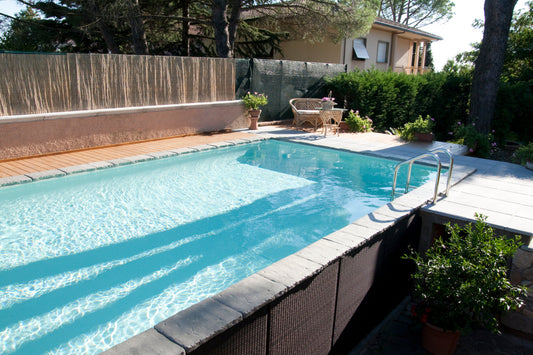 Aufstellpool kaufen 3x5 mit Holz und Stein