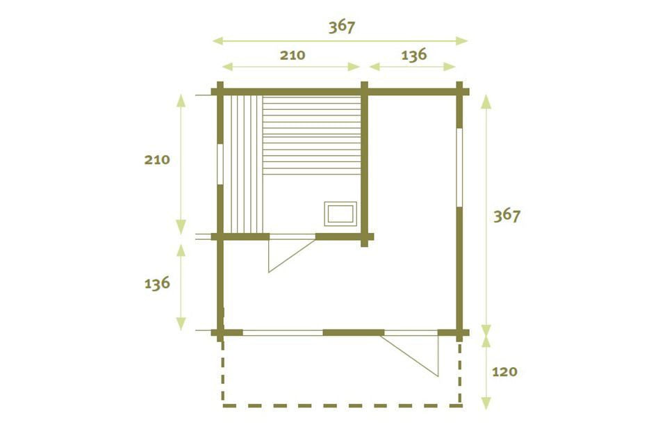 HOT HOUSE Gartensauna / Maße: (B x T x H) 387 x 387 x  282 cm